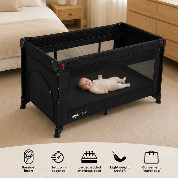 My Babiie MBTC4 Luxe 4-in-1 Travel Cot - Black