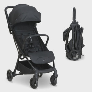 My babiie mbx2 compact stroller in black with foldable design and soft fabric canopy for easy travel and storage