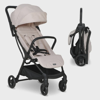 My Babiie MBX2 compact stroller oatmeal with beige and black foldable design soft fabric upholstery and metal frame