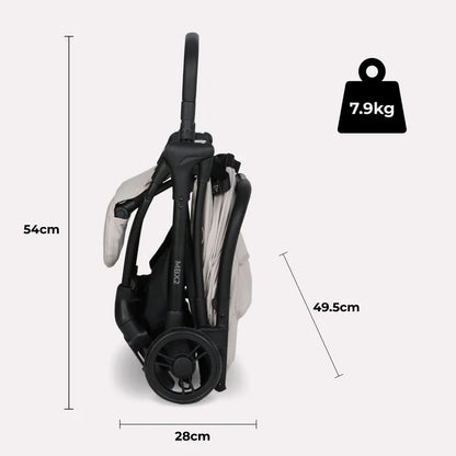 My Babiie MBX2 compact foldable stroller in black and light gray with modern design and oatmeal accents