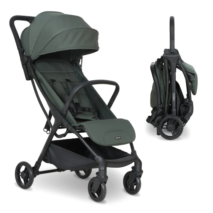 My babiie mbx2 compact stroller in forest green foldable with olive green and black sleek modern design