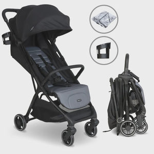 My babiie mbx6 auto-fold compact stroller in black with canopy adjustable seat and compact storage compartment