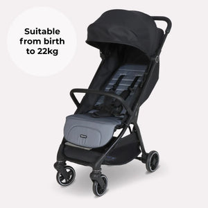My Babiie MBX6 auto-fold compact stroller black foldable with canopy adjustable seat and four wheels for easy transport