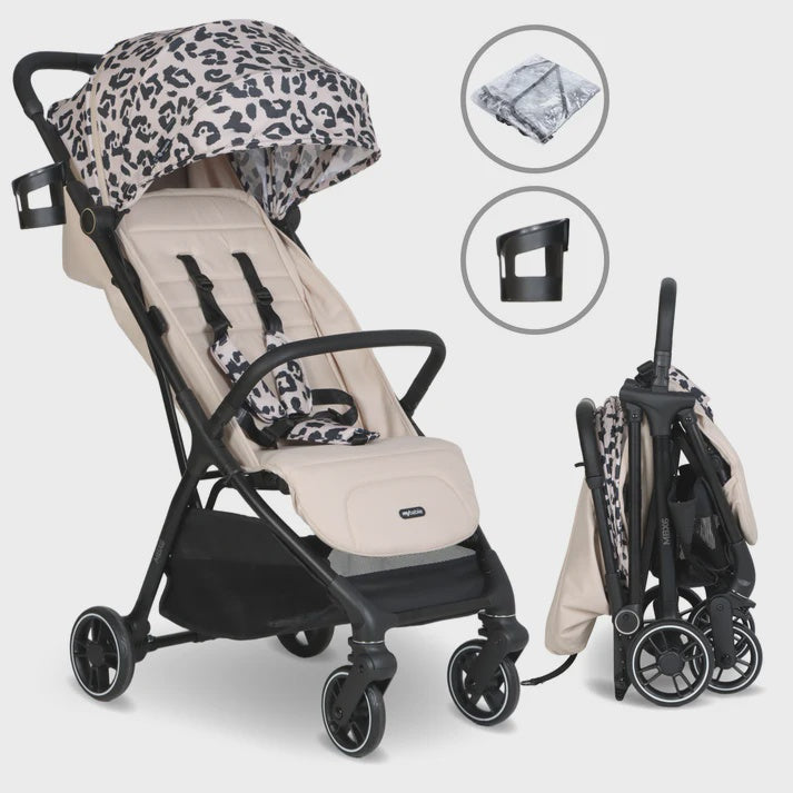My Babiie MBX6 Auto Fold Compact Stroller Fawn Leopard