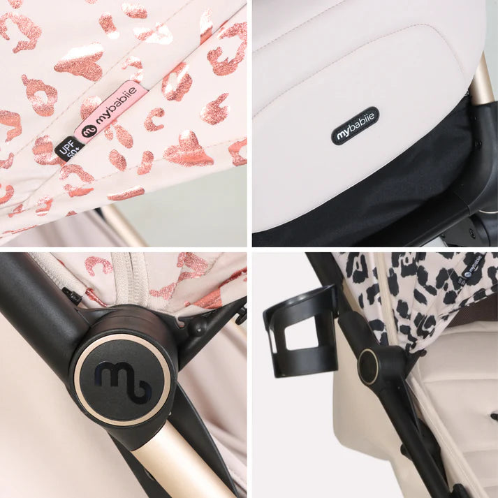 My Babiie MBX6 Auto-Fold Compact Stroller - Pink Leopard