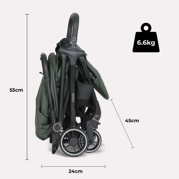 My babiie mbx6 auto-fold compact stroller forest green black and olive green foldable design with four wheels and storage basket