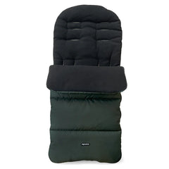 Black quilted baby stroller footmuff with dark green lower section and mybabe logo for universal use