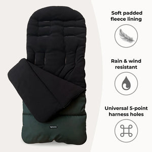 My Babiie universal footmuff in black and dark green with soft fleece lining for stroller warmth and comfort