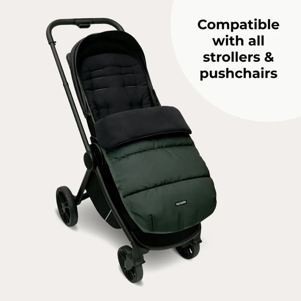 Black quilted my babiie universal footmuff with soft padded design for stroller use