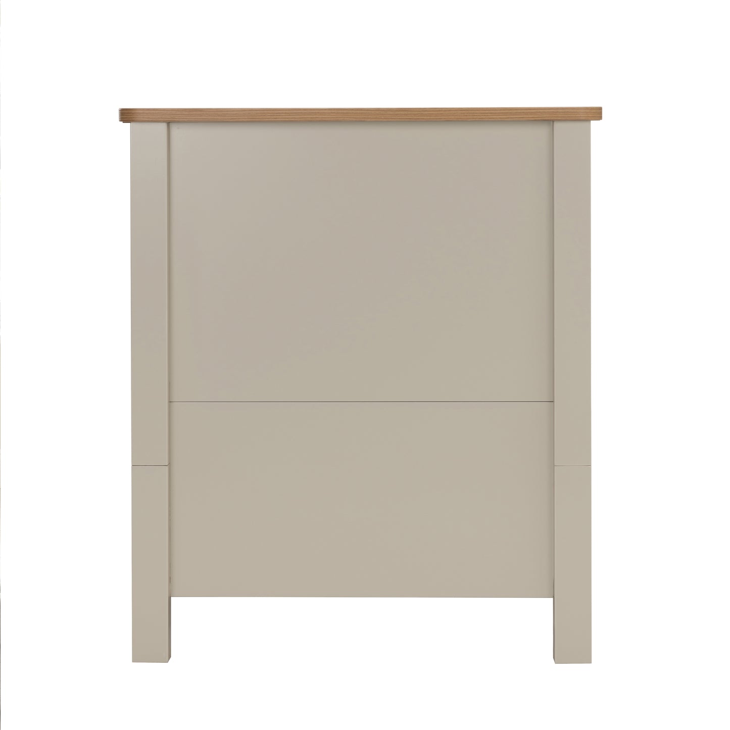 Babymore Mira cot bed with beige wooden headboard light oak top and two vertical panels in cashmere warm oak