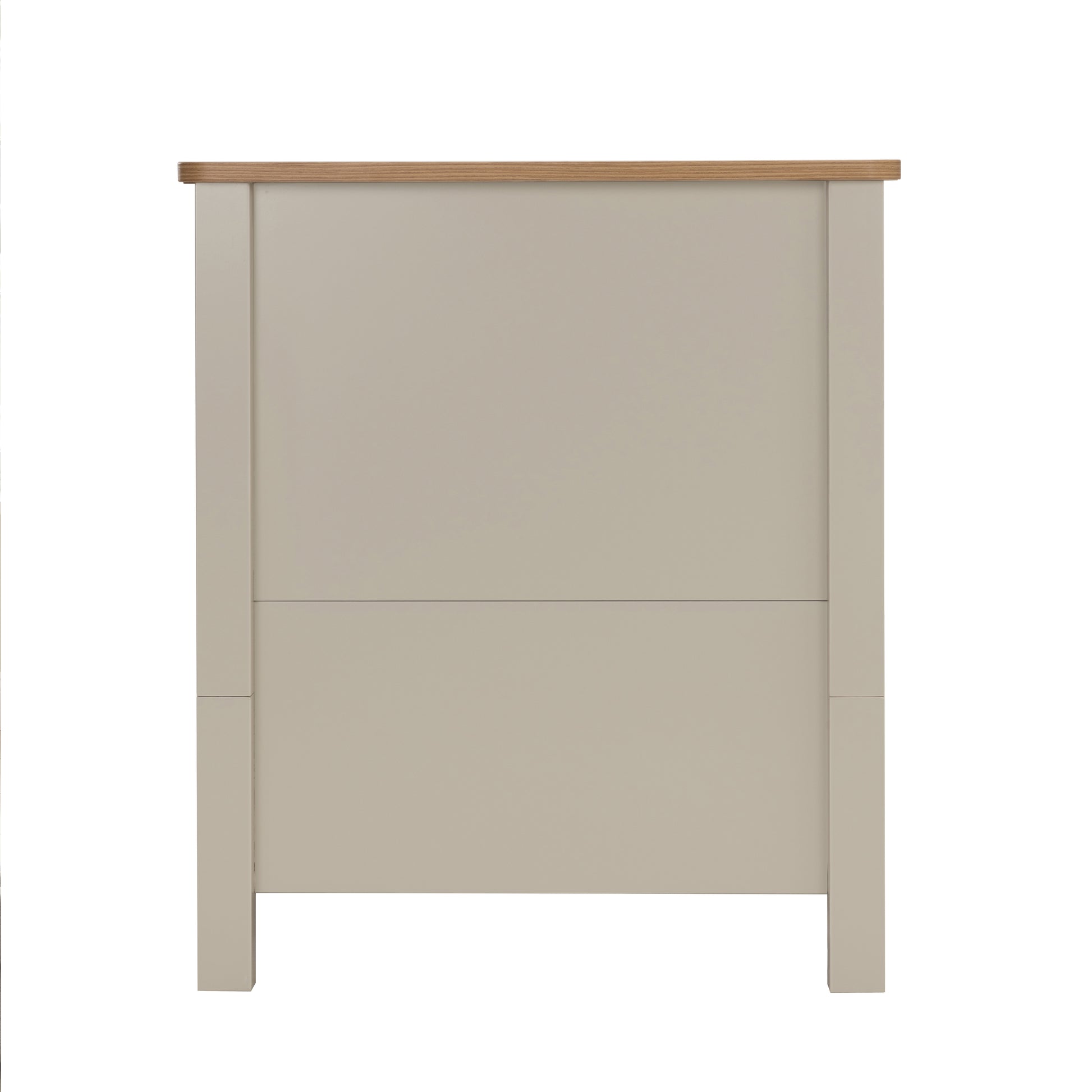 Babymore Mira cot bed with beige wooden headboard light oak top and two vertical panels in cashmere warm oak