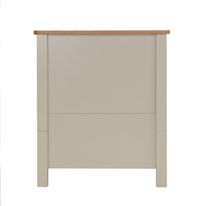 Babymore Mira cot bed with beige wooden headboard light oak top and two vertical panels in cashmere warm oak