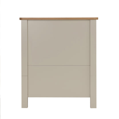 Babymore Mira cot bed with beige wooden headboard light oak top and two vertical panels in cashmere warm oak