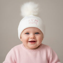 Baby Girls "I Love My Daddy" Pom Pom Hat – White & Pink