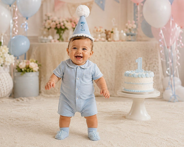 Baby Boy 1st Birthday Hat & Bib Gift Set – Blue