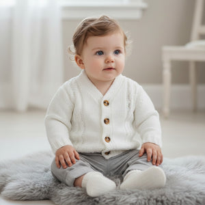 Unisex Baby Chunky Knit White Cardigan