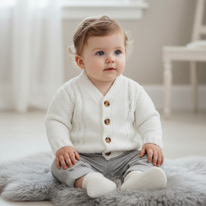 Unisex Baby Chunky Knit White Cardigan