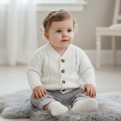 Unisex Baby Chunky Knit White Cardigan