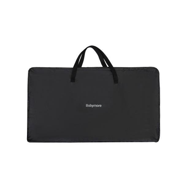 Babymore neera bedside crib carry bag in black with sturdy handles and minimalist design for easy transport