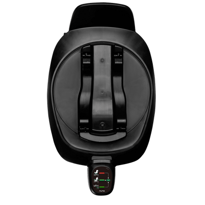 Black nuna baby car seat with sleek modern design and digital display on nuna base next isofix 360 rotating base