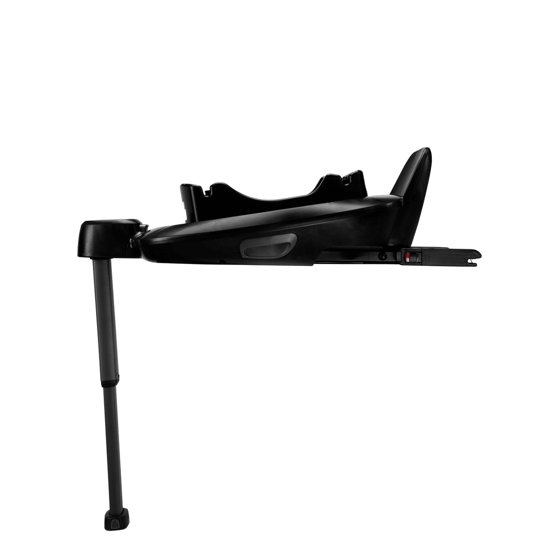 Black infant car seat base with sleek modern design and sturdy metal legs for the Nuna BASE NEXT ISOFIX base