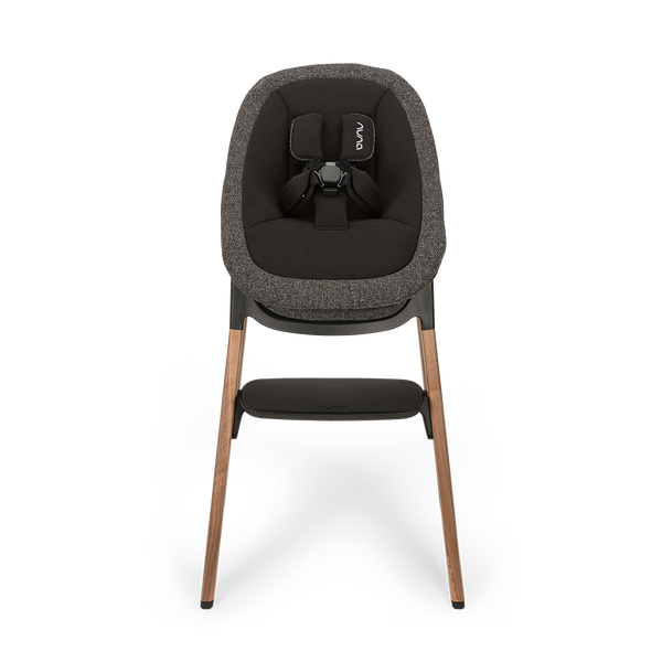 Modern Nuna Bryn highchair with textured charcoal gray fabric seat and wooden legs in Sanderson bundle