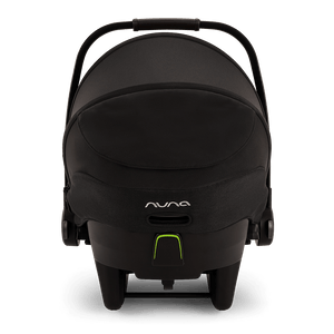 Black nuna pipa next infant carrier in caviar with sleek modern design and neon green accents for safe travel