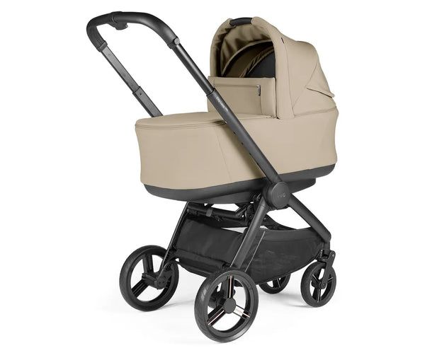 Beige and black Peg Perego City Loop Pro stroller with a soft fabric carrycot in vanilla blend color