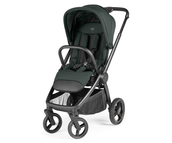 Dark green and black peg perego city loop pro 3 in 1 elite travel system pushchair with canopy and storage basket