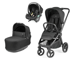 Peg perego city loop pro 3 in1 travel system in true black with sleek frame soft fabric seat bassinet and car seat