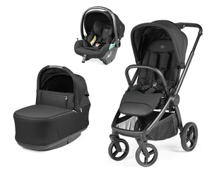 Peg perego city loop pro 3 in1 travel system in true black with sleek frame soft fabric seat bassinet and car seat