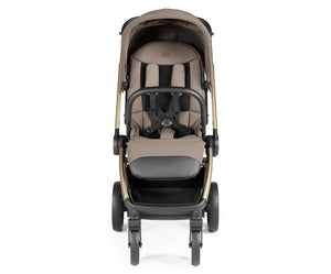 Beige and black Peg Perego City Loop Pro 3 in 1 Elite stroller with gold-tone frame in pine bark color