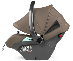 Peg perego city loop pro 3 in 1 elite travel system infant car seat with brown fabric lining and mint green accent