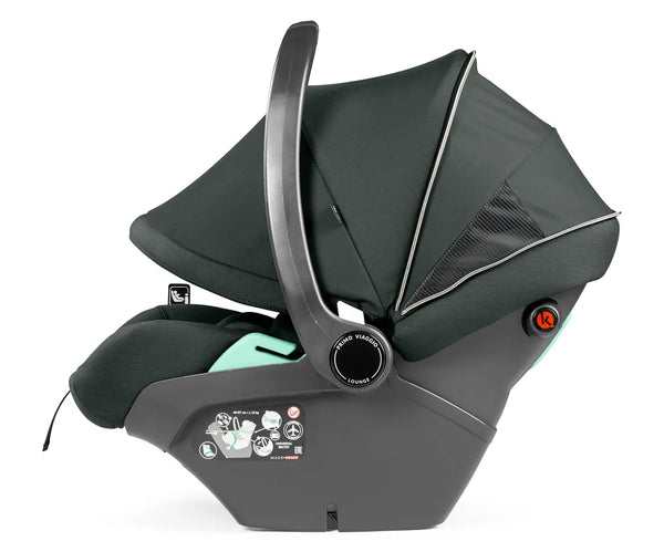 Dark gray peg perego city loop pro 3 in1 infant car seat with sleek design and mint green interior padding metal travel system