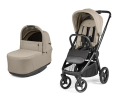 Beige and black peg perego city loop pro convertible stroller with matching carrycot and sleek modern design