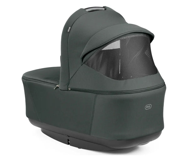 Dark green peg perego city loop pro stroller bassinet bundle with soft fabric exterior and mesh window
