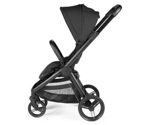 Peg perego city loop pro stroller in true black with a sleek metal frame and fabric canopy shown from the back side