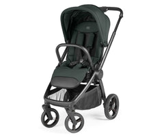 Dark green and black Peg Perego City Loop Pro stroller metal with canopy adjustable handlebar four wheels and storage basket