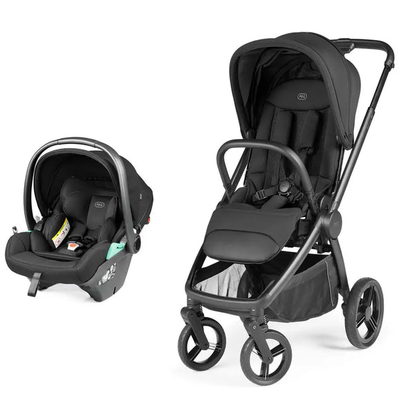 Peg perego city loop pro stroller and infant car seat bundle in true black with sleek modern matte finish