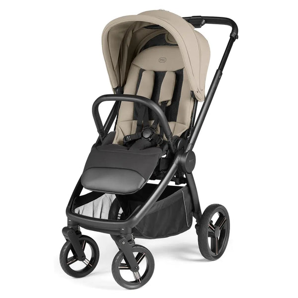 Peg perego city loop pro stroller in vanilla blend with beige and black fabric upholstery and a sturdy metal frame