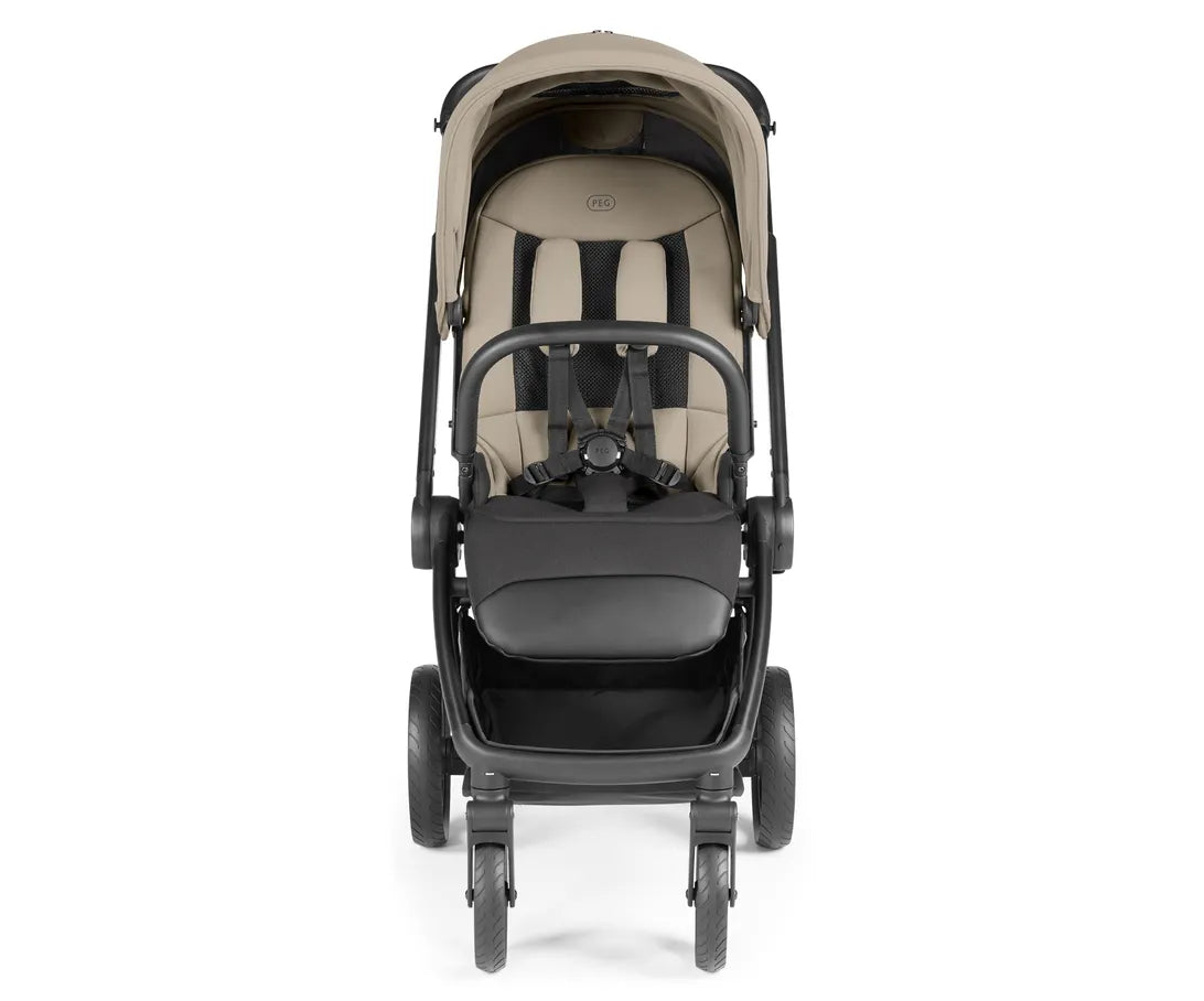 Peg perego city loop pro stroller in vanilla blend with beige and black padded seating and sturdy metal frame