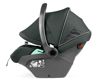 Dark gray Peg Perego City Loop Pro infant car seat with mint green padded interior and modern design in metal stroller bundle