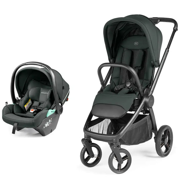 Black Peg Perego city loop pro stroller car seat bundle with sleek metal frame for infant travel and transport