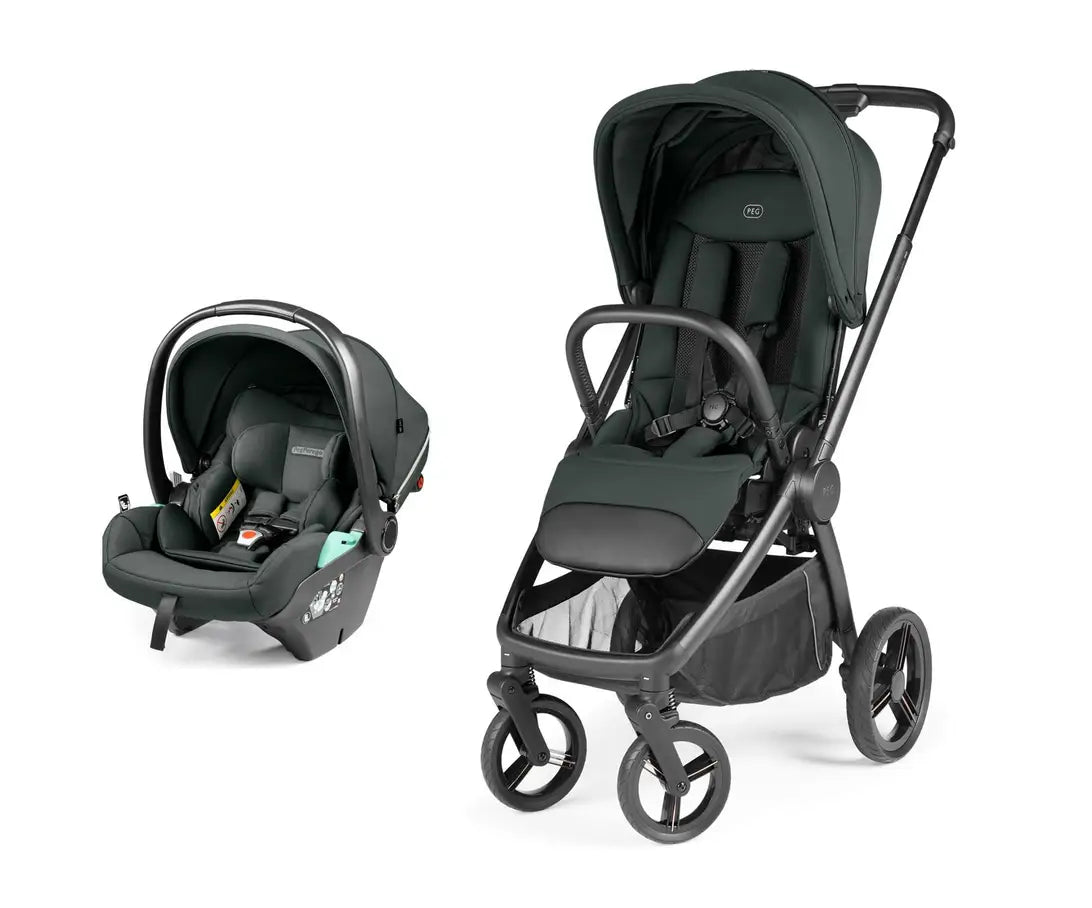 Black Peg Perego city loop pro stroller car seat bundle with sleek metal frame for infant travel and transport