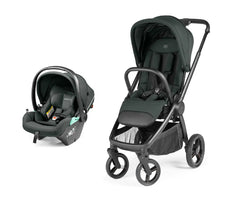 Black Peg Perego city loop pro stroller car seat bundle with sleek metal frame for infant travel and transport
