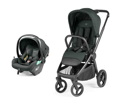 Black Peg Perego city loop pro stroller car seat bundle with sleek metal frame for infant travel and transport