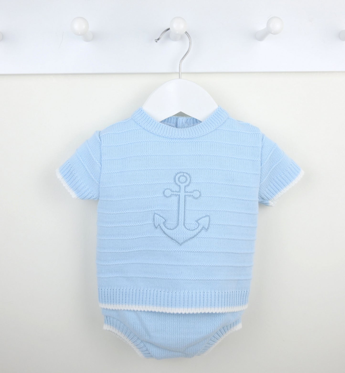 Sky Blue Anchor Baby Boys Knit Outfit – Top & Jam Pant Shorts