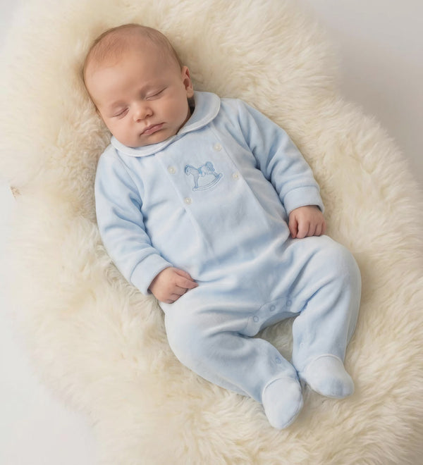Baby Boys Blue George All in one Velour - Rocking Horse