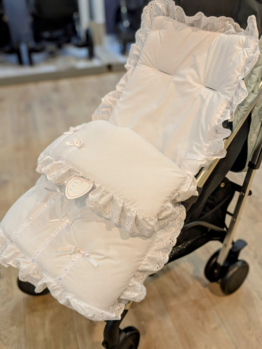 Traditional Pushchair Cosy Toes Frill Lace Trimmings