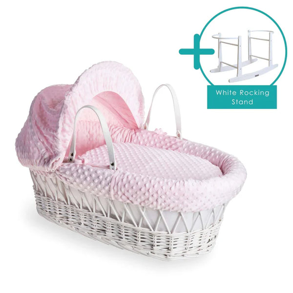 Baby Wicker Moses Basket in Pink Dimple By Clair De Lune